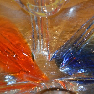 Vintage glass serving bowl orange/blue 70s retro mid century shabby chic country style