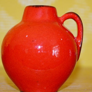 Vintage Vase Red Ceramic 70s Space Age Design Seventies Shabby Chic Country Style WGK
