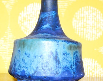 Vintage ceramic vase, 1970s, blue/green, retro, mid-century, shabby chic, country style, WGK WGP