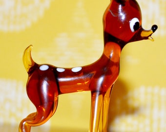 Vintage Glass Figure Bambi Orange 70s Retro, Mid Century, Country