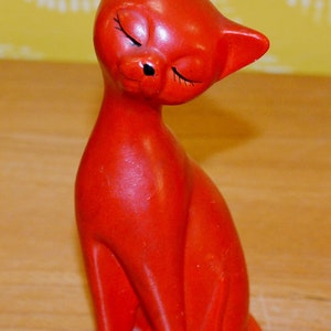 Vintage Ceramic Figure Cat Red / Money Box 70s Seventies Decoration Retro Mid Century Ceramic Cat Space Age