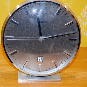 Vintage table clock metal by Kienzle silver colored clock 70s retro mid century space age seventies