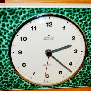 Vintage wall clock by Junghans ceramic green/white 50s retro mid century sixties rockabilly seventies