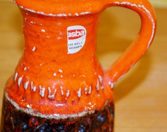Vintage Ceramic Vase Orange by Jasba Retro Seventies Mid Century Space Age 70s WGK Shabby Chic Country Style