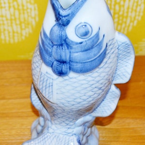 Vintage Ceramic Vase Fish Blue/White 70s OP Art Seventies Retro Mid Century WGK WGP Shabby Chic Country Style