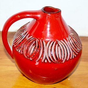 Vintage Ceramic Vase Red Retro Mid Century Space Age 70s WGK Shabby Chic Country Style