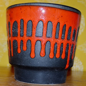 Vintage Planter 70s Flowerpot Red/Black Plant Pot Ceramic Mid Century Retro Shabby Chic Country Style