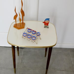 Beautifully designed vintage side table brown/light grey retro mid century rockabilly wood 50s fifties shabby chic country house style