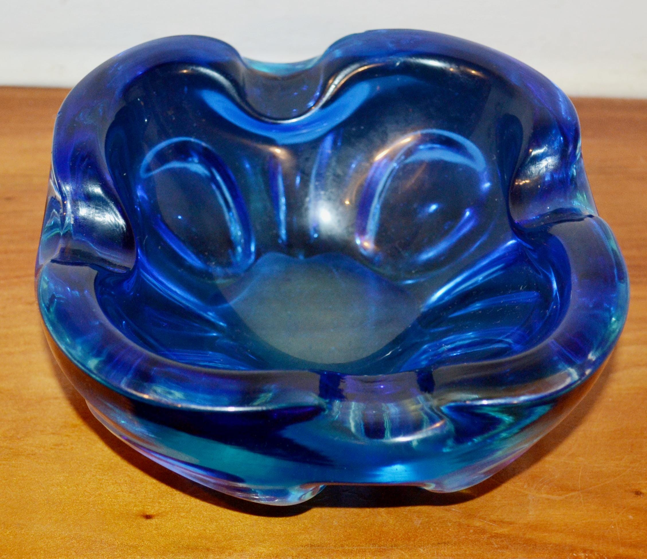 ヴィンテージガラス灰皿 ブルー ミッドセンチュリー レトロ スペース