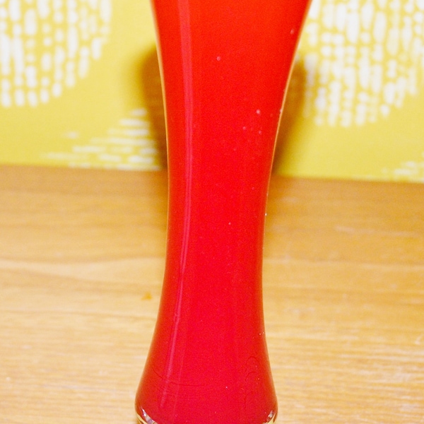 Vintage Vase Umfang Glas Rot  /Weiß  70er Jahre Space Age ,Retro ,Mid Century Shabby Chic Landhausstil