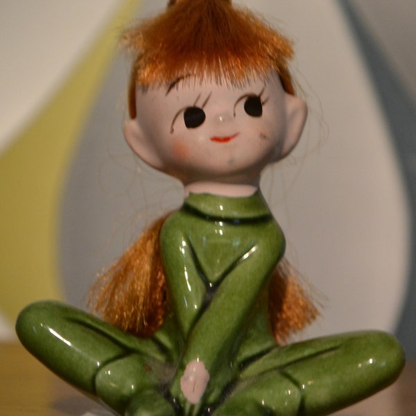 Vintage Figuur Groen Keramiek 70s Seventies Mid Century Space Age Beeldje Yoga WGK
