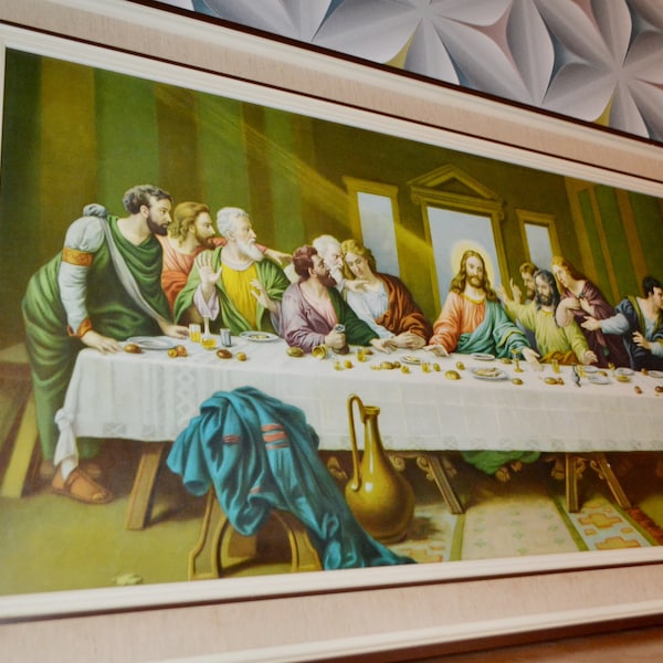 Grosses XL Vintage Bild 60er Jahre  Jesus Abendmahl Kitsch Kunst