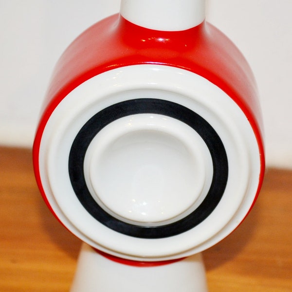 Vintage Bisque Porcelain Vase White/Red by Plankenhammer Op Art Retro Seventies Mid Century Space Age WGK 70s