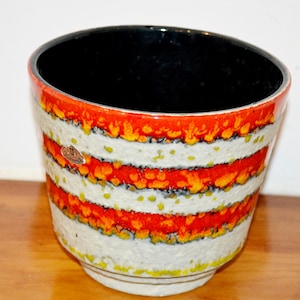 Beautiful Vintage Planter 50s Flowerpot Orange/Beige Ø15cm Seventies Plant Pot Ceramic Mid Century Retro