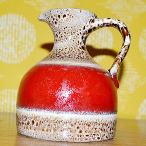 Vintage Ceramic Vase Red/Beige 70s Retro Mid Century Shabby Chic Country Style West Germany