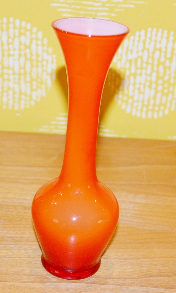 Vintage Glass Vase Orange 70s Mid Century Retro Space Age Shabby Chic Country Style