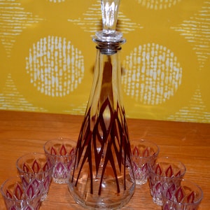 Vintage schnapps glasses set & carafe 60s retro mid century fifties shabby chic country style