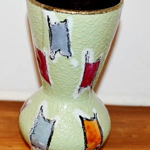Beautiful small vintage ceramic vase green / colorful model 50s design classic retro seventies mid century space age