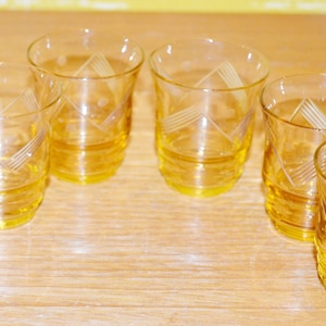 Vintage glasses set cut yellow overlay crystal glass overlay glass colorful 50s retro mid century shabby chic space age