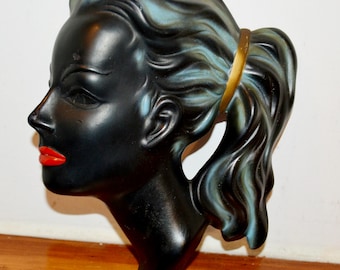 Vintage Ceramic Wall Mask by Cortendorf, Black/blue, 1950s, Mid