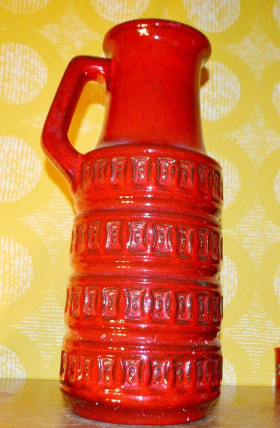 Vintage Boden Keramik Vase von Scheurich Model 429/45 WGK 70er Jahre Retro Mid Century Fat Lava OP Art Shabby Chic Landhausstil