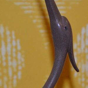Vintage decorative wooden figure crane plastic brown 60s retro mid century shabby chic country house style Danish design