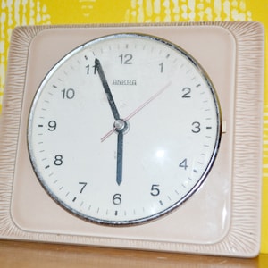 Vintage Ceramic Wall Clock Beige by Ankra 50s Retro Mid Century Space Age Seventies Clock