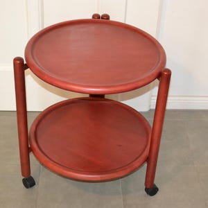 ヴィンテージ木製バーカート赤折りたたみ式 90 年代 70 年代レトロミッドセンチュリーみすぼらしいシックなカントリーハウススタイル