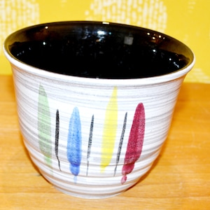 Vintage Planter 50s Flowerpot Ceramic Beige/Brown/Blue Mid Century Retro Plant Pot WGK