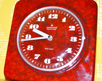 Vintage Ceramic Wall Clock by Junghans Red 70s Retro Mid Century Space Age Seventies Clock