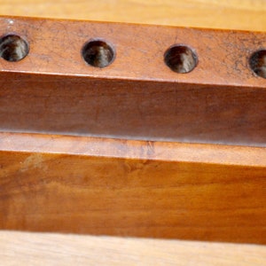 Vintage pen/note holder made of teak wood 60s retro mid-century shabby chic country house style