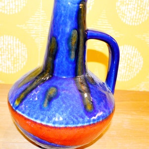 Vintage Ceramic Vase Blue/Red Fat Lava Design 70s Space Age Mid Century Retro