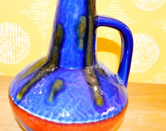 Vintage Ceramic Vase Blue/Red Fat Lava Design 70s Space Age Mid Century Retro