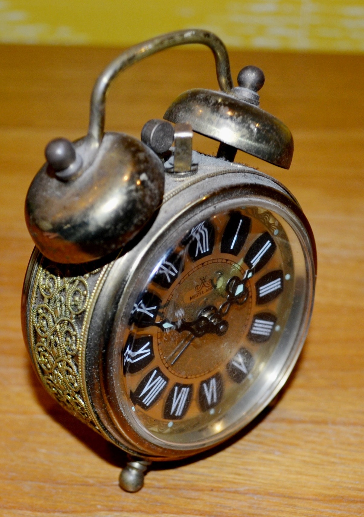 Vintage Alarm Clock Metal Gold / Black 50s Retro Mid Century