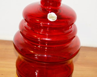 Schöne Vintage Glas Deckel Dose  Rot  70er Jahre  Retro Mid Century  Shabby Chic Space Age