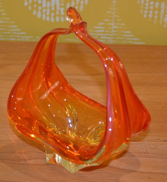 ヴィンテージガラスサービングボウル オレンジ/イエロー 70年代