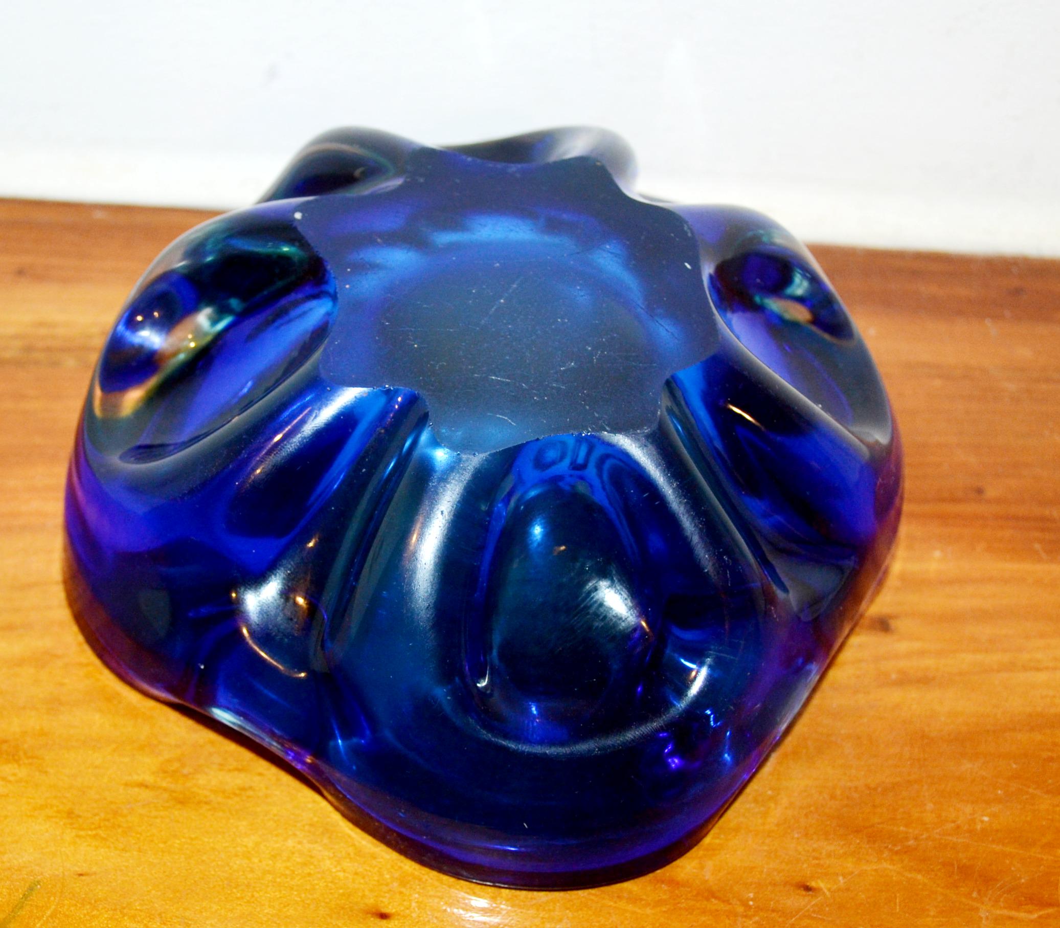 ヴィンテージガラス灰皿 ブルー ミッドセンチュリー レトロ スペース