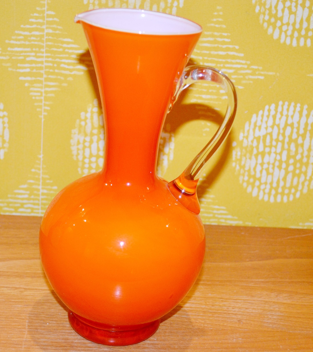 Vintage Vase, Glass, Orange/white, 1970s, Space Age, Retro, Mid
