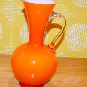 Vintage Vase, Glass, Orange/white, 1970s, Space Age, Retro, Mid