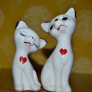 Vintage Ceramic Figurines Cat Couple 70s Retro Mid Century