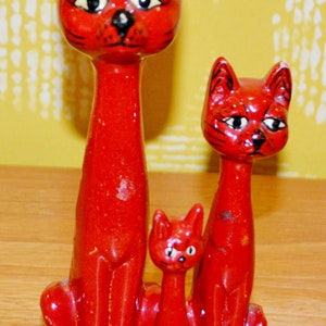 Vintage Ceramic Figures Cats Red 70s Mid Century Space Age Retro WGK WGP Shabby Chic Country Style Cat