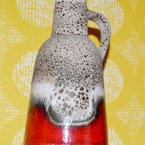 Vintage Ceramic Vase Red/Beige 70s Retro Mid Century Shabby Chic Country Style West Germany