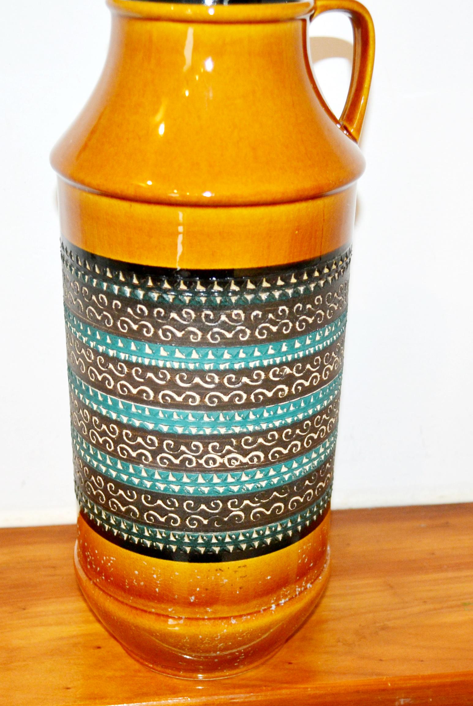 ヴィンテージ陶器の花瓶、ハニーカラー/グリーン/ブルー、モデル321/36