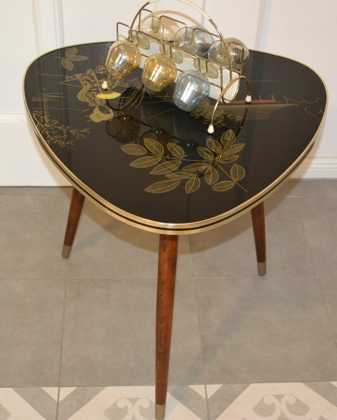 Vintage Cocktail Table With Glass Top, Black/gold, Retro, Mid