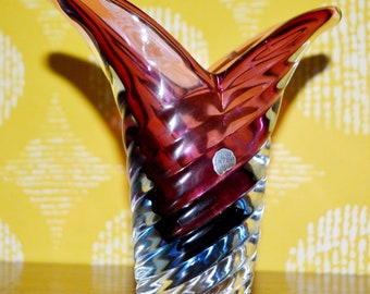 ヴィンテージ ムラーノガラス 花瓶 イタリア製 ブルー/レッド 70年代