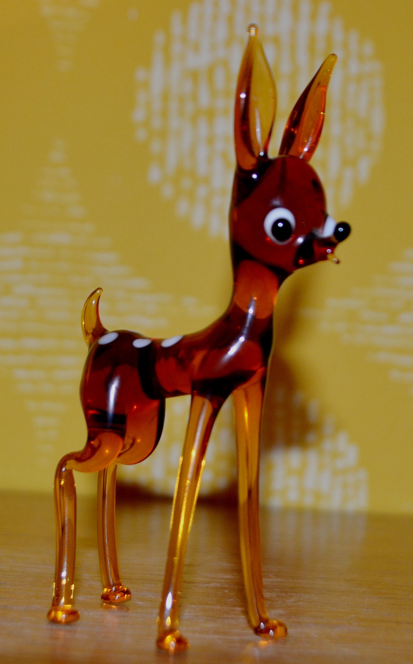 Vintage Glass Figure Bambi Orange 70s Retro, Mid Century, Country