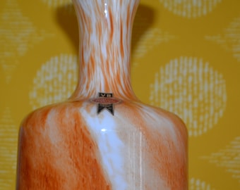 Vintage glass vase, orange/white, by Opaline, made in Italy, 1970s Space Age design