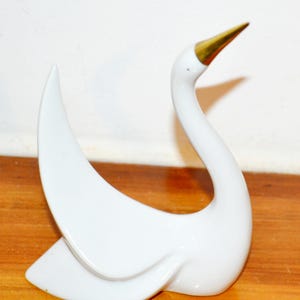 Vintage Porcelain Figurine Swan by Hollohaza Made in Hungary White/Gold 50s Mid Century Retro Seventies Shabby Chic