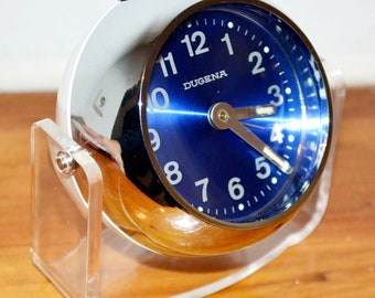 Vintage Space Age alarm clock by Dugena Blue/White/Silver 70s Retro Watch Mid Century Seventies Clock Space Age