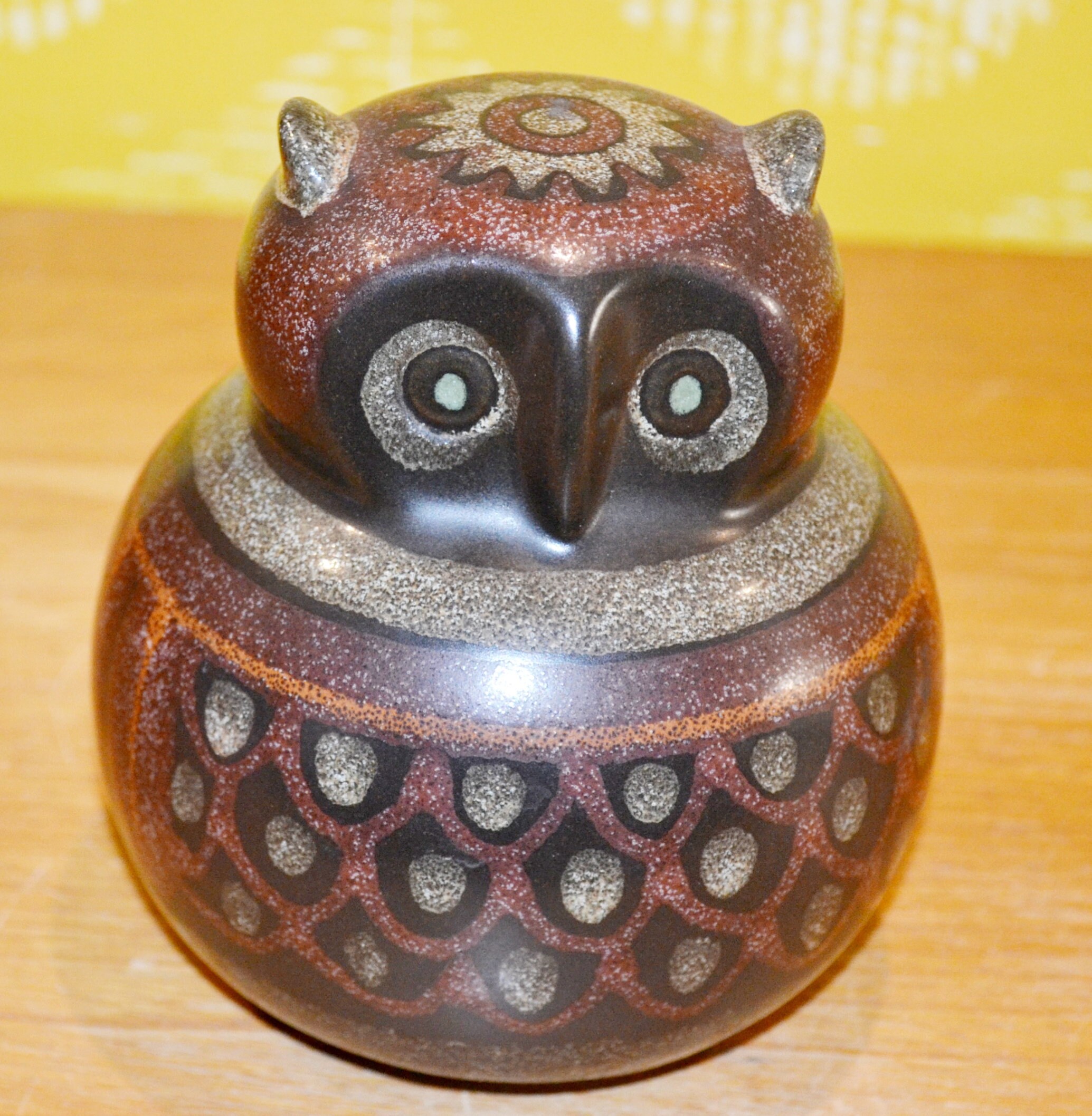 70s Vintage Ceramic Money Box by KMK Ceramic Brown / Colorful Owl Money Box Space Age Retro Mid Century Shabby Chic Country Style